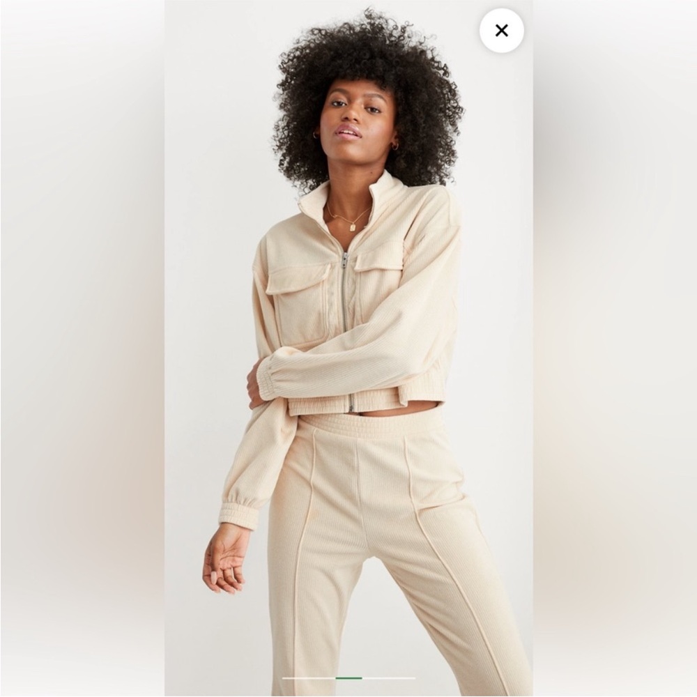 Aerie Groove-On Velour Cream Jacket